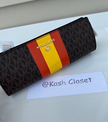 Michael Kors pencil case small MK signature stripe poppy multi | eBay