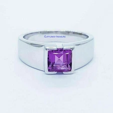 Natural Amethyst Gemstone with 925 Sterling Silver Ring For Men's #0788