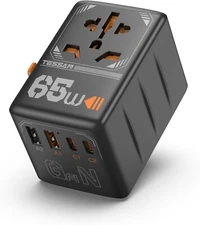 Universal Travel Adapter 65W International Plug Adaptor with 2 USB C 2 USB A