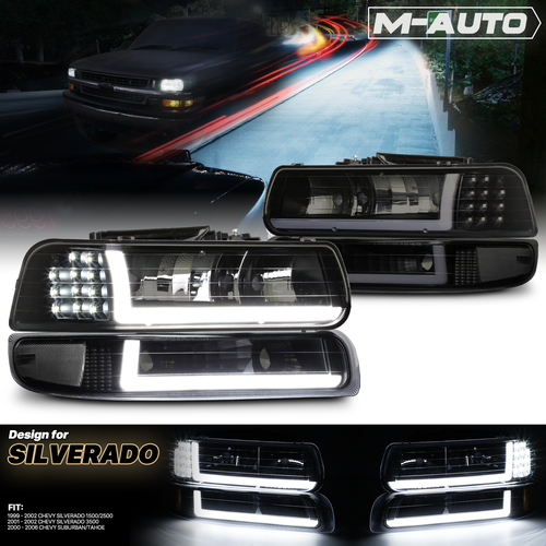 Clear Corner Headlight Bumper Lamp[LED LIGHT BAR DRL] for 99-02 Chevy Silverado - Picture 1 of 10