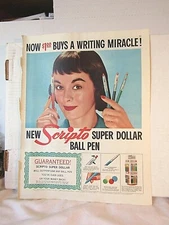 1956 Scripto Pens Super Dollar Ball Pen writing miracle color 11x14"