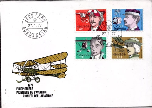 SWITZERLAND 1977 FLIGHT PIONEERS SET AIRPLANES  FDC UNADDR
