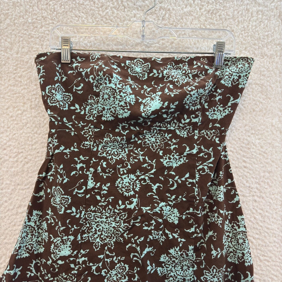 Vestido Y2K Vintage Gap Midi 10 Marrón Azul Floral Sin Tirantes Línea A Fairy Grunge Foto 3 de 4
