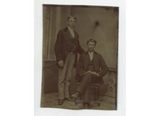 TINTYPE STUDIO PORTRAIT 2 WELL-DRESSED MEN/BROTHERS, 1/6 PLATE