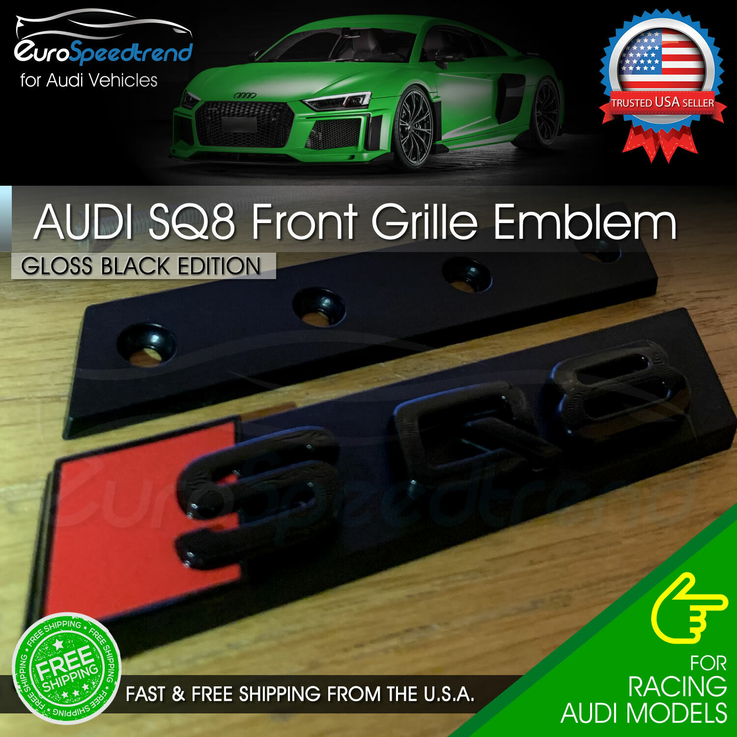 For Audi SQ8 S Q8 Nameplate ABS Emblem Liftgate Logo Badge Modified Gloss Black