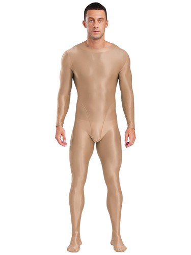 Mens Glossy Bodysuit Zip Back Suit Long Sleeve Leotards Footed Jumpsuit Bodysuit - Picture 46 of 68