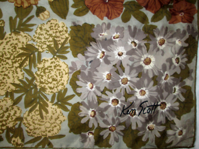 Foulard Vintage Ken Scott En Soie - Dimensions 86x86 Cm, Couleur Marron, Occasion
