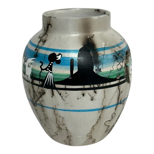 Navajo Horsehair Pottery Vase Dream Catcher 6" x 4" Signed EHB DINE Native - Picture 6 of 11