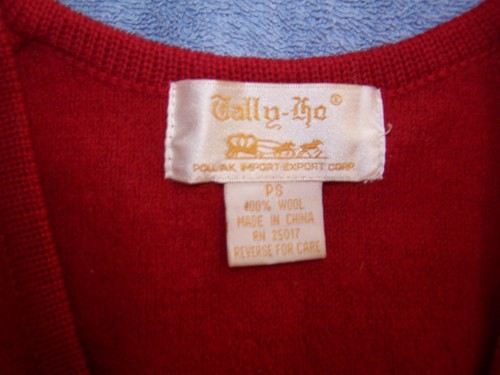 VTG 60s TALLY-HO RED SWEATER Vest/BOILED WOOL/SOLID BRASS CLIPS/PETITE SMALL/PS - Picture 10 of 10