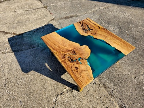Ocean Blue Epoxy River Table ? Live Edge Walnut Wood Handmade - Picture 5 of 5