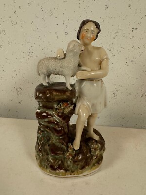 Antique English Staffordshire Pottery Figurine Isaac and the Lamb