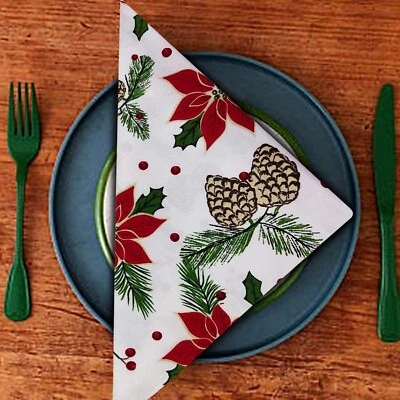 12 PACK 100% Cotton Urban Villa Pine Cone Print Premium Quality Dinner Napkins