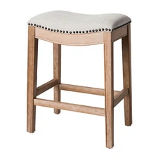 Maven Lane Adrien Backless Saddle Kitchen Counter Stool, Weathered Oak
