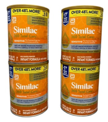 4 Cans Similac 360 Total Care Sensitive Infant Formula Powder -30.2oz