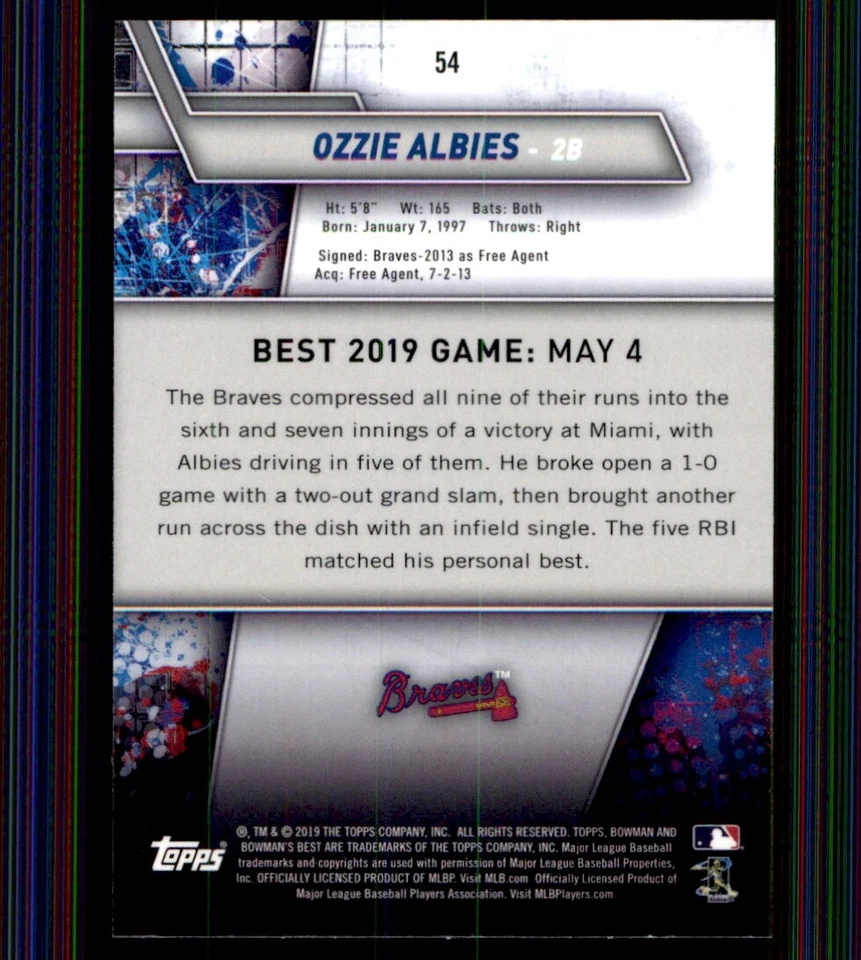 2019 Bowman's Best Ozzie Albies Atlanta Braves #54 - Image 2 of 2