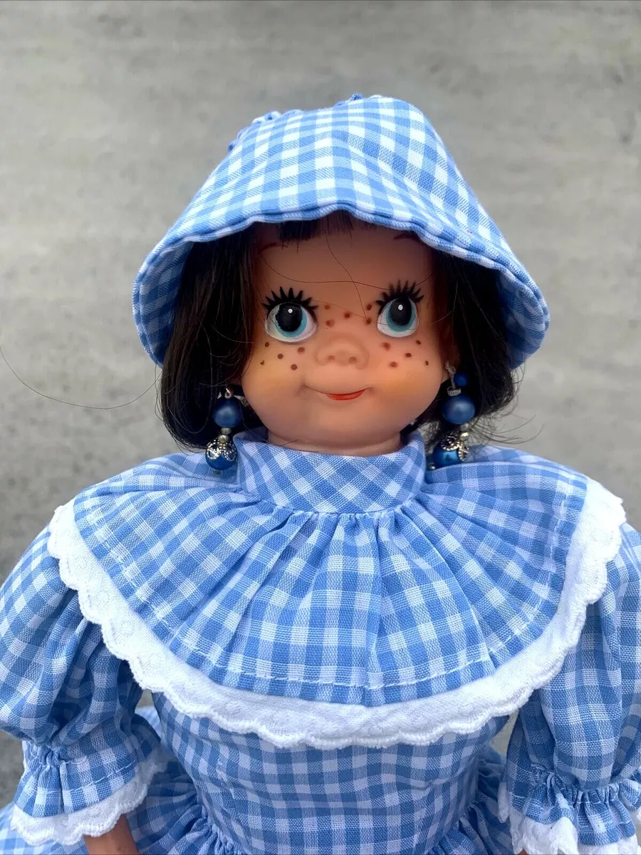 Vintage Lil Debbie Prairie Plaid Bonnet Freckles Soap Bottle Doll OOAK sj10m3