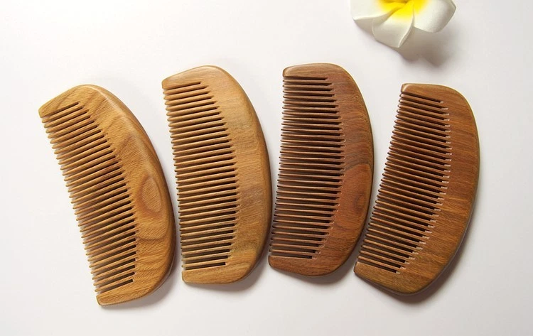 Sandal Wood Hair Comb Handmade Green Sandal Wood Small Moon Shape Easy Take Top - Image 2 of 4