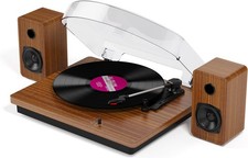 Giradischi Bluetooth in vinile a tre velocità con altoparlanti stereo, RCA/Aux i