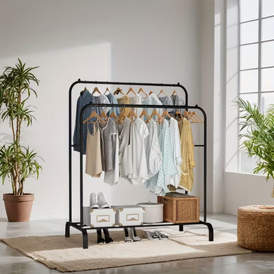 metal wardrobe rack with 2 clothes rails and shelf (XL) Storage Organizer