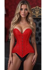 Red Brocade Overbust Corset Sweetheart Goth Vampire Witchy Burlesque Pinup Club
