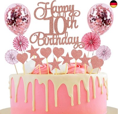 Jxuzh Happy 10th Birthday Tortendeko Rosegold - Kuchendeko für 10 Jahre Mädchen 