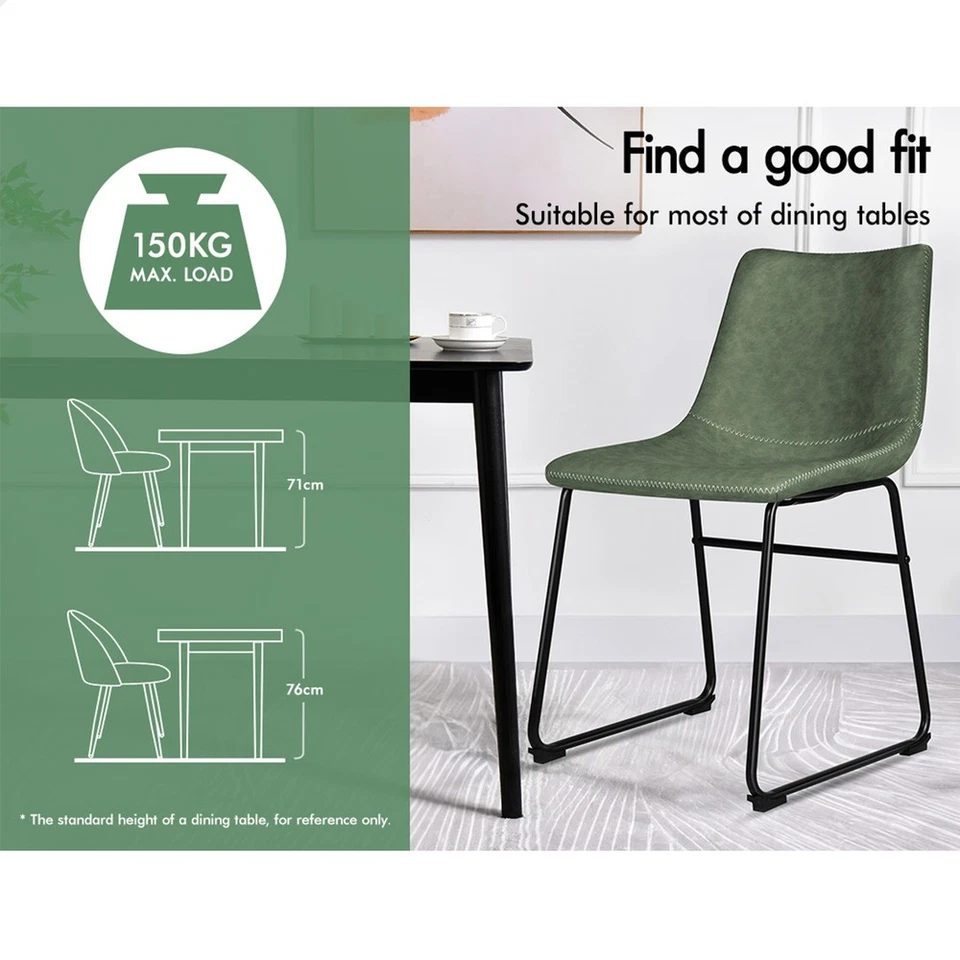 ALFORDSON 2x Dining Chairs Kitchen Lounge Cafe Seat Retro PU Leather Green - image 3 of 4