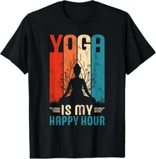 Retro Yoga Graphic Funny Saying Yoga Is My Happy Hour T-Shirt