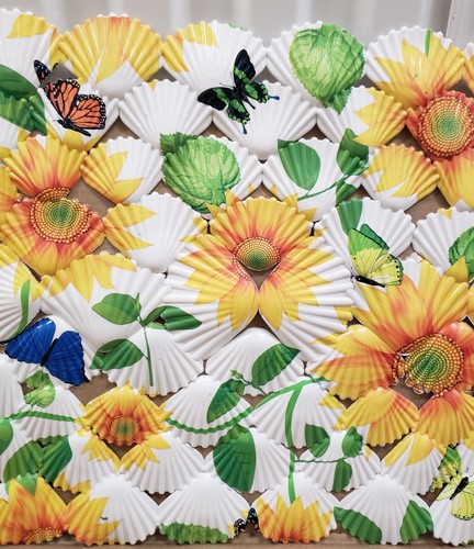 Vinyl Bathtub/Shower Mat (27"x15") SUNFLOWERS & BUTTERFLIES ON SHELLS,Bath House - Picture 5 of 13