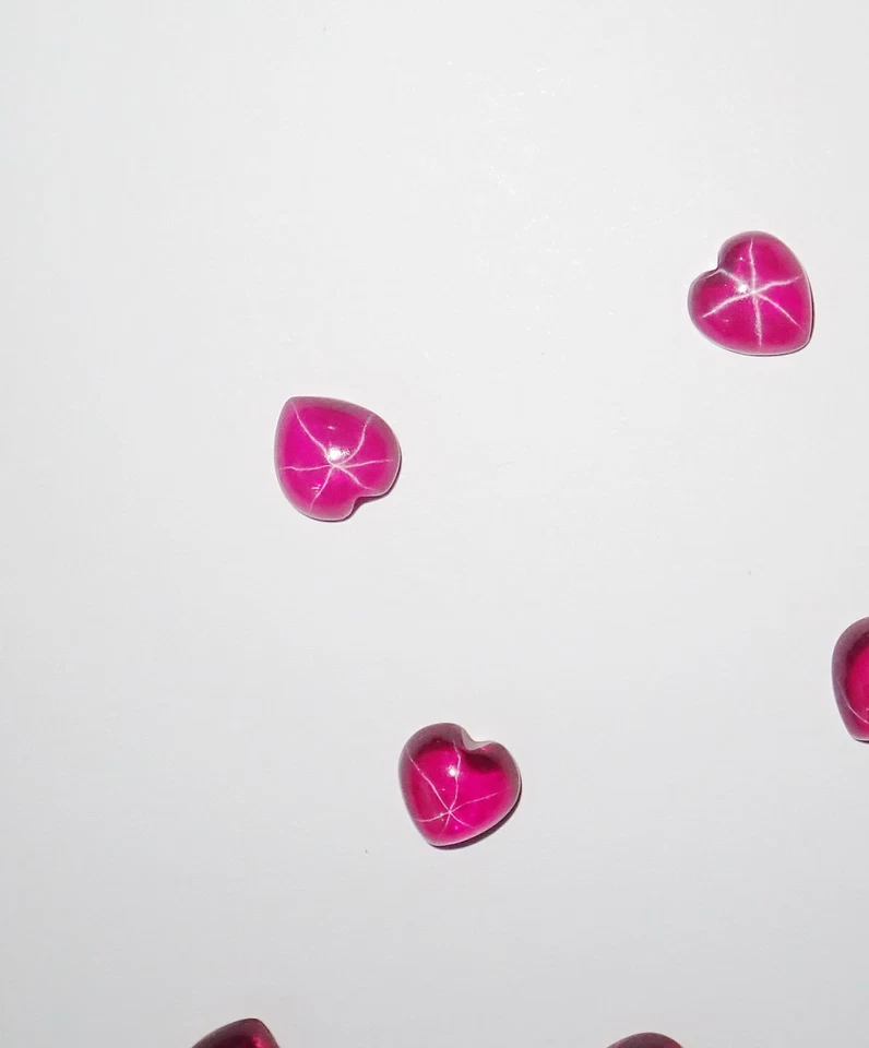 Transparent Star Ruby Heart 8x8 mm Cabochon Created 6 Rayed Stone 10 pieces Lot - Image 4 of 4