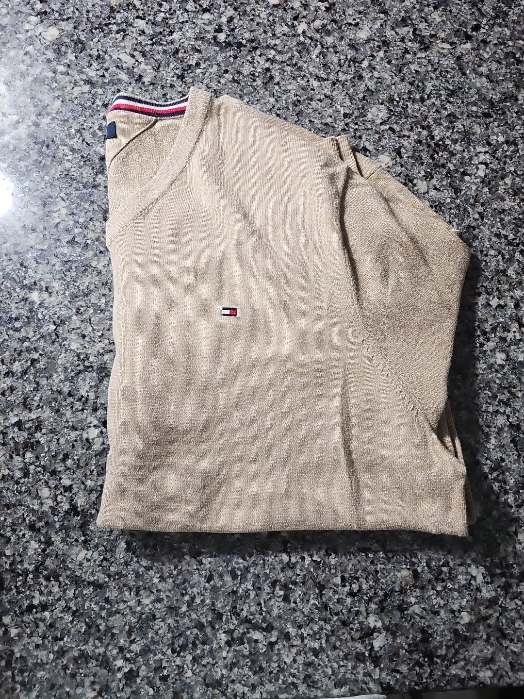 Men’s Tommy Hilfiger Sweater, XL, Beige, V Neck, Premium Cotton (HL130) image 5