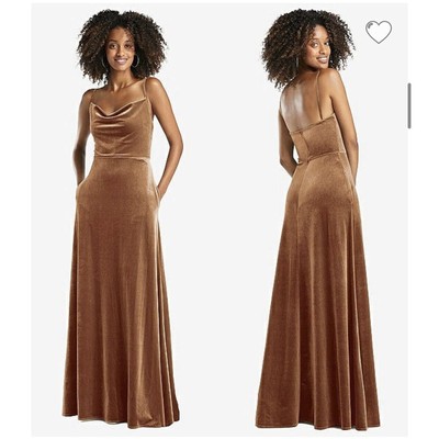 AFTER SIX Velvet Cowl Neck Maxi Dress in Golden Almond Bridesmaid Size 12 R 1541
