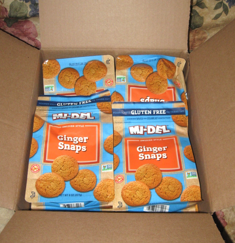 Mi-Del Ginger Snaps Gluten Free BOX of 8 Packs -8 oz each SEALED Exp. 02/16/27 - Afbeelding 1 van 4