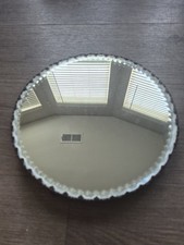 Vintage Round Beveled Vanity Mirror Silver Tone Filigree Footed Tray 10 Vintage Round Beveled Vanity Mirror Silver Tone Filigree Footed Tray 10
