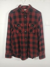 Mens M Red and Black Buffalo Plaid Button Up Flannel Long Sleeve Cotton Shirt