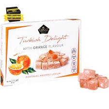 Cerez Pazari Turkish Delight Orange Flavor, Gourmet Small Size Snacks Gift Box, 