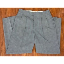 VTG Men Farah pleated cuffed houndstooth plaid wool baggy wide leg dress pants
