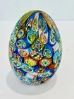 Murano Art Glass Millefiori Satin Egg Shaped Paperweight-Stunning Detail-3” Tall