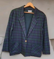 The Petite Idea Women's Blazer 16 Green Blue Plaid Vintage Made In USA READ