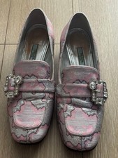Crystal Embellished Pumps with box PRADA Pink Silver Shoes Block Heel US 6.5