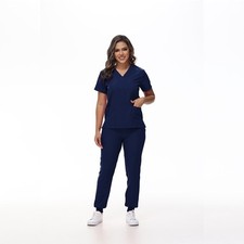 Womens Medical Scrub Dentist Doctor Uniform Tops Pants Nurse Hospital 2PCS Set
