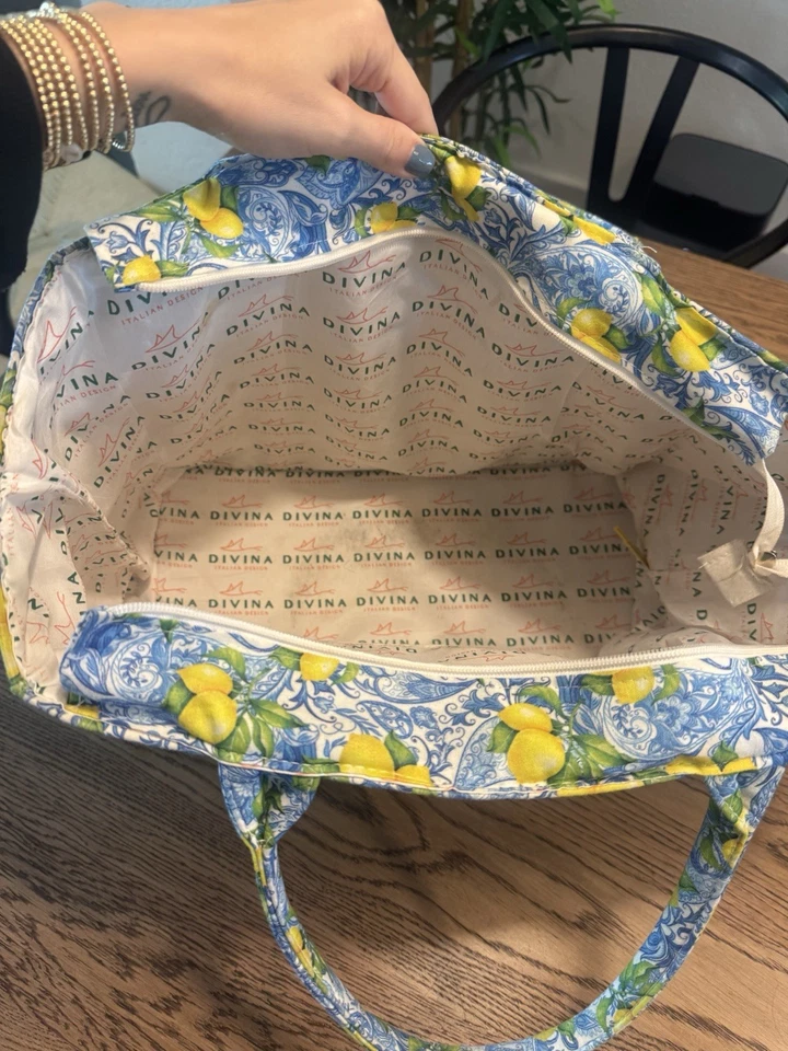 Capri лимон печать сумка с короткими ручками Divina итальянский дизайн большой путешествий пляж рынка сумка - Изображение 4 из 4
