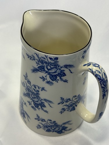 Staffordshire England ~ CROWN B BURSLEM PITCHER ~ Blue Roses Toile Pottery - Picture 18 of 21