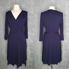 EILEEN FISHER Navy Blue Surplice Wrap Dress Size M Tencel Jersey Minimalist