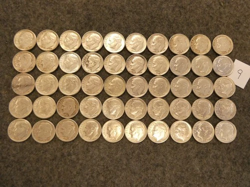 50 coin lot 90% SILVER Roosevelt Dimes Pre 65 FREE Shipping lot 9