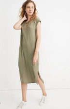 Madewell Medium Muscle Sleeve Dress Heather Green Jersey Knit Below Knees