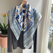 14 Momme Twill Silk 88X88cm Scarf Neckerchief Women Strip Print Bandana Wrap new