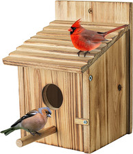Wood Bird Houses for outside with Pole Wooden Bird House for Finch Bluebird Card