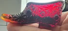 Vintage L.G. Wright Red Ruby Amber Daisy & Button Victorian Glass Shoe 3” Glows
