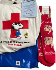 Snoopy American Red Cross T-Shirt Xl, Adult, Be Cool, Give Blood bonus socks