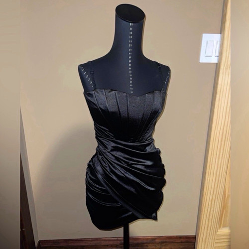 Tom Ford, Tom Ford ARCHIVE Black Satin Ruched Mini Dress Size 34